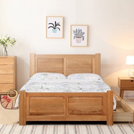 Pano 1m6 - 2HK : Giường Ngủ Gỗ Sồi + 2 Ngăn Kéo